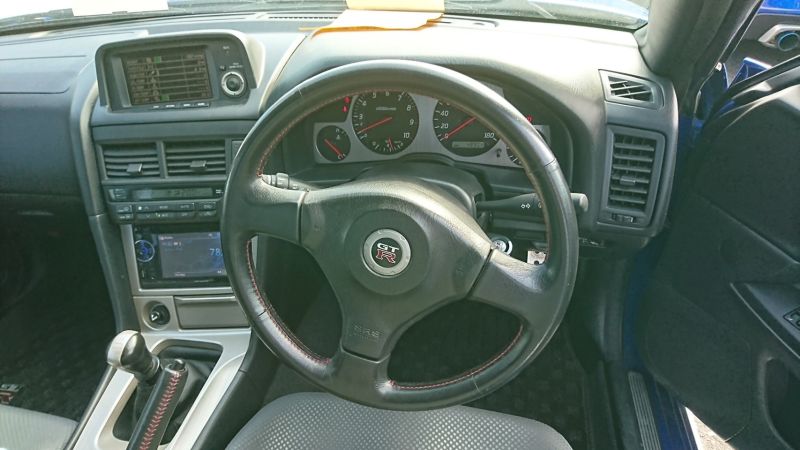 1999 Nissan Skyline R34 GTR VSpec blue steering wheel